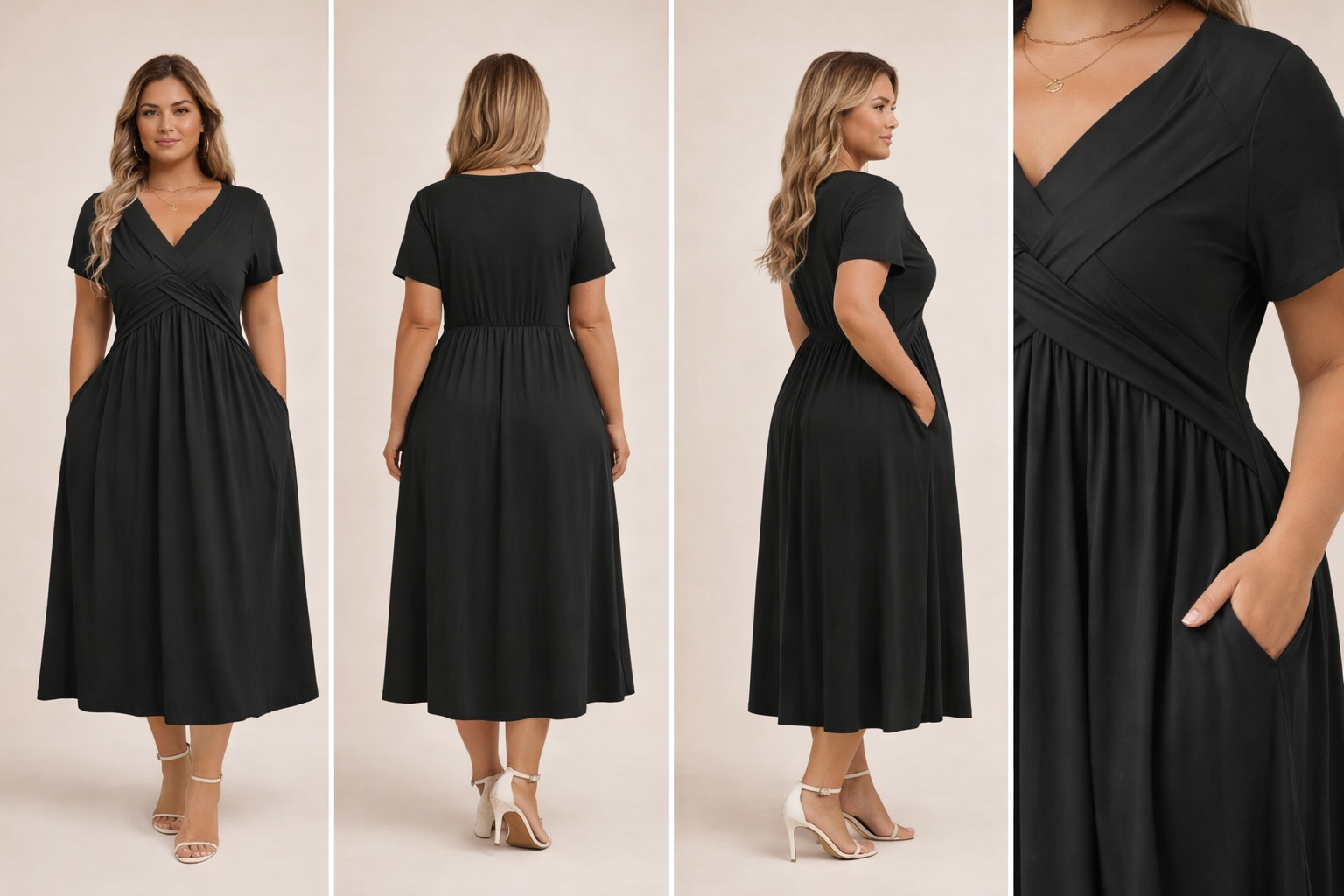Casual V-Hals Maxi Jurk met Getailleerde Taille