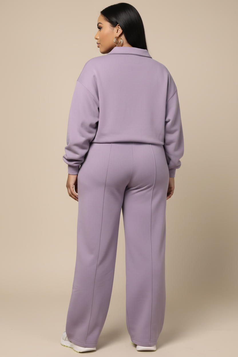 Lila loungewear set met polo kraag - achterkant