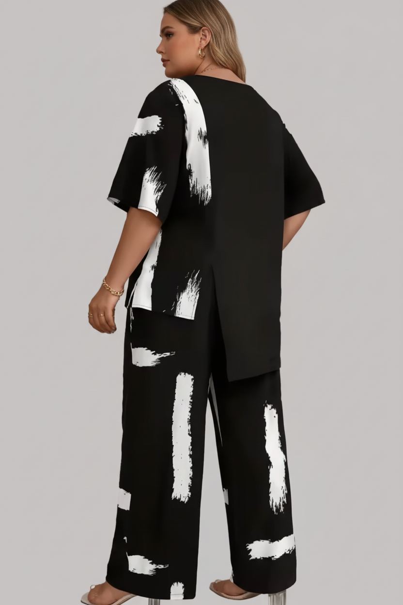 Zwart-witte set met verfstreep print - achterkant