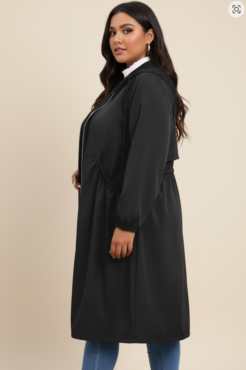 Zwarte hooded trenchcoat - zijkant