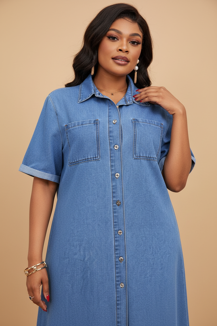 Denim Maxi Blousejurk - Detail