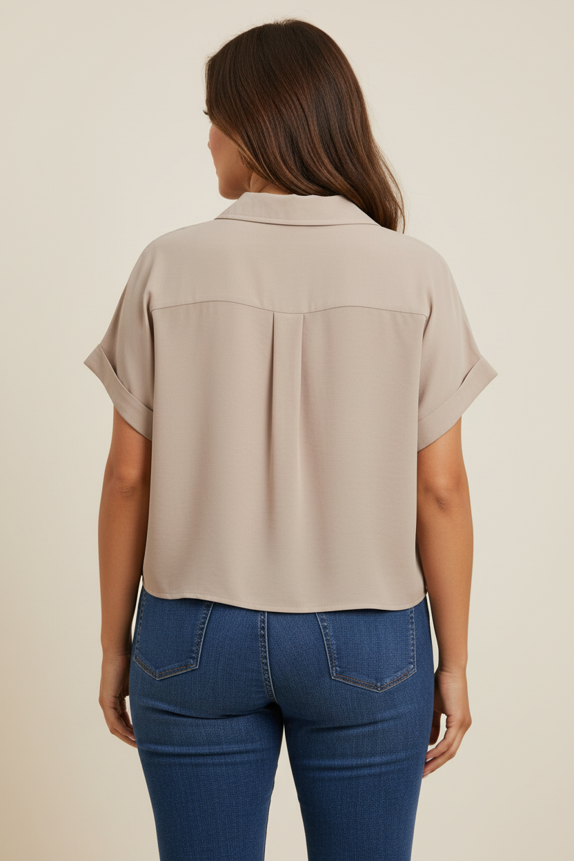 Beige cropped blouse - achterkant