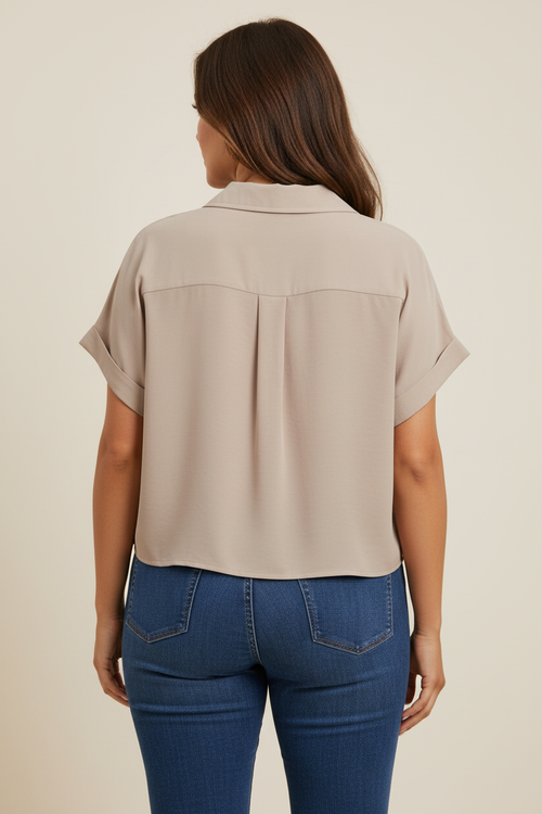 Beige cropped blouse - achterkant