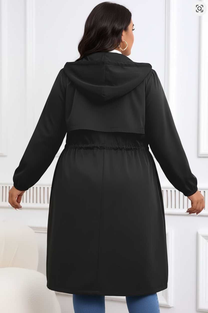 Zwarte hooded trenchcoat - achterkant
