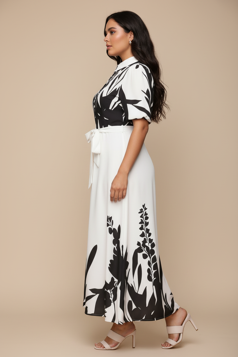Zwart-witte set met botanische print - zijkant