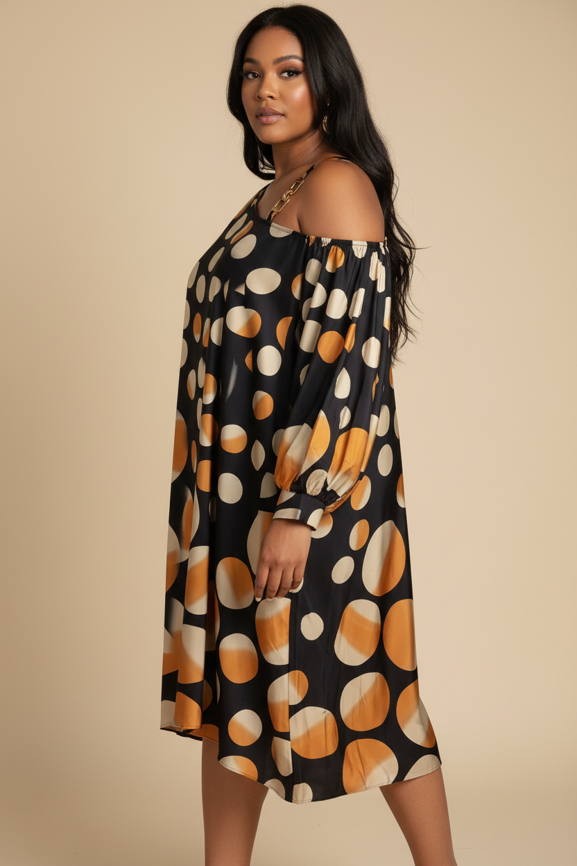 Zwarte polka dot midi jurk - zijkant