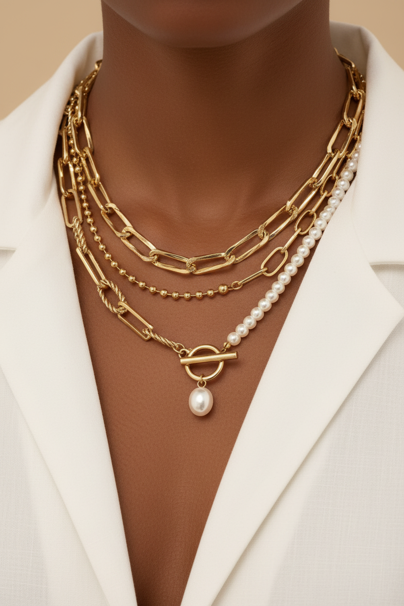 Gelaagde Gouden Ketting Set - Gedragen
