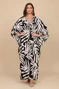 Zwart-witte kaftan met palmbladeren print - voorkant