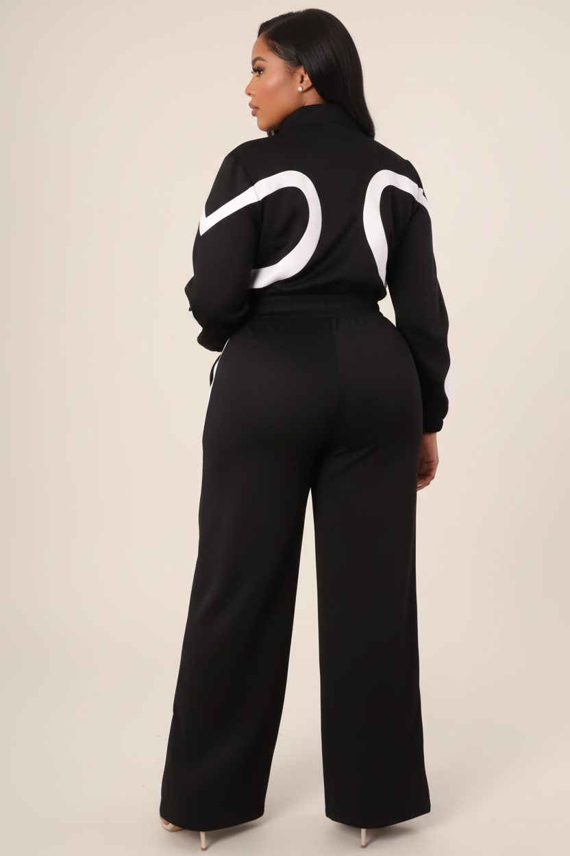 Zwart-witte sportieve tracksuit set - achterkant