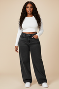 Antraciet wide-leg jeans - voorkant model