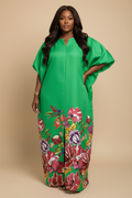 Felgroene kaftan maxi jurk - voorkant