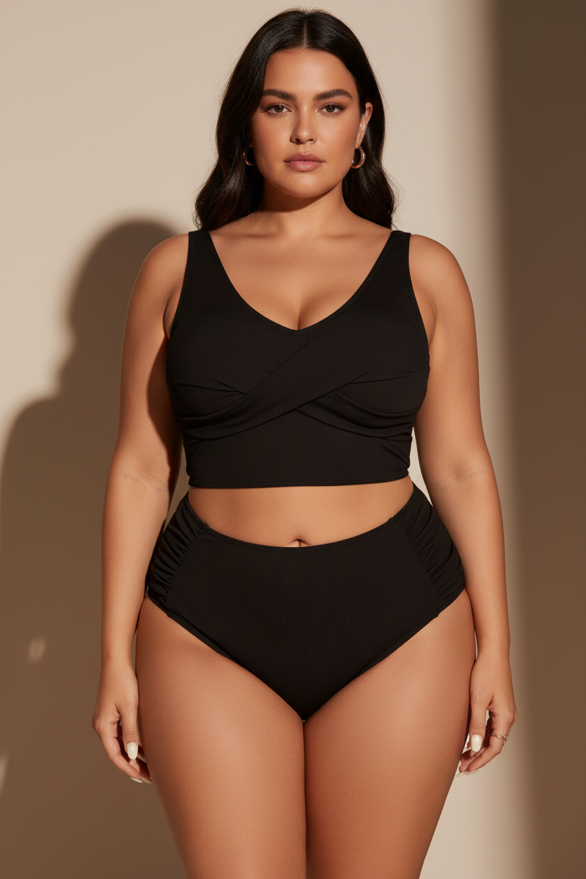 Zwarte bikini met textuur - voorkant