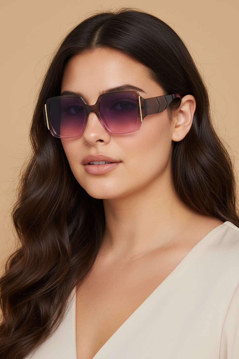 Roze paarse oversized zonnebril - portret