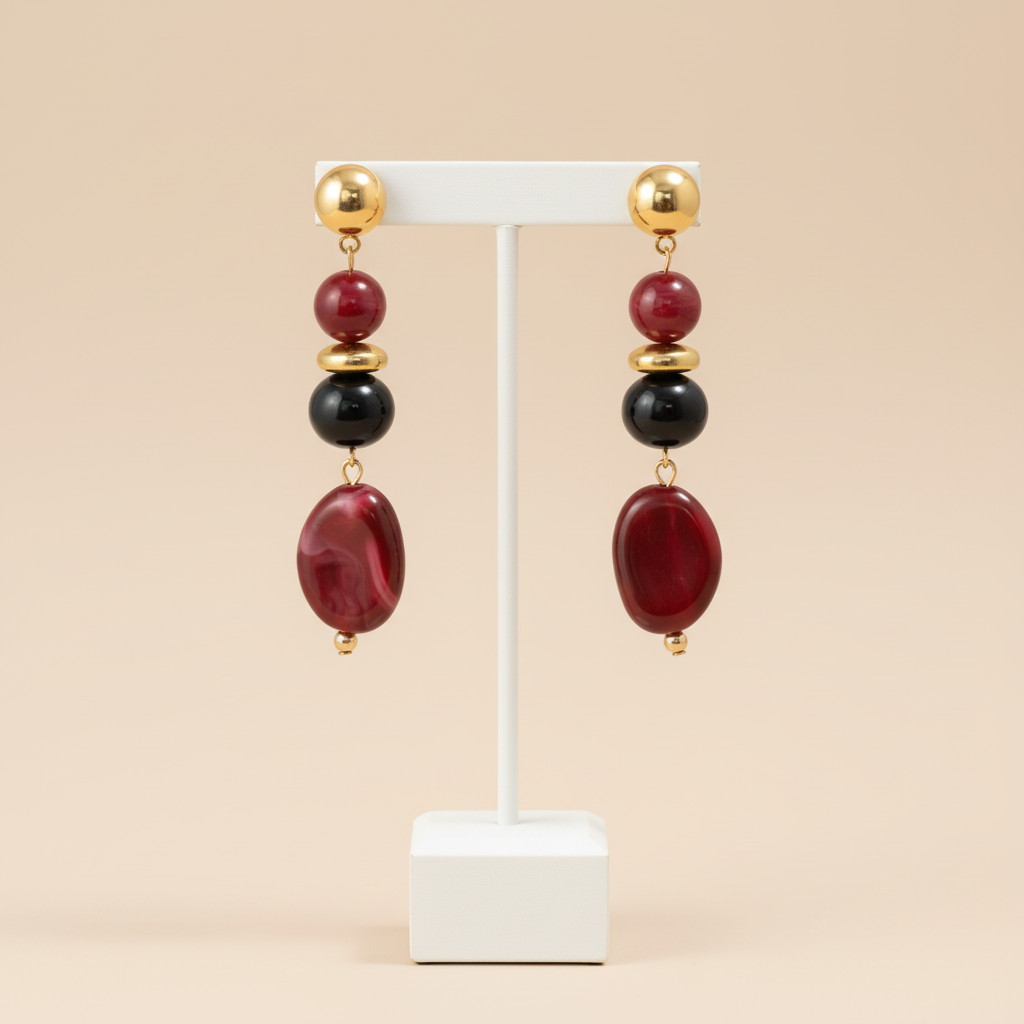 Statement oorbellen bordeaux goud - product detail