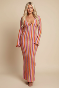 Multicolor zigzag gebreide maxi jurk - voorkant