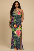 Tropische print maxi jurk - voorkant
