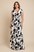 Zwart-witte maxi jurk met bloemenprint - voorkant