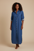 Denim maxi blousejurk - voorkant