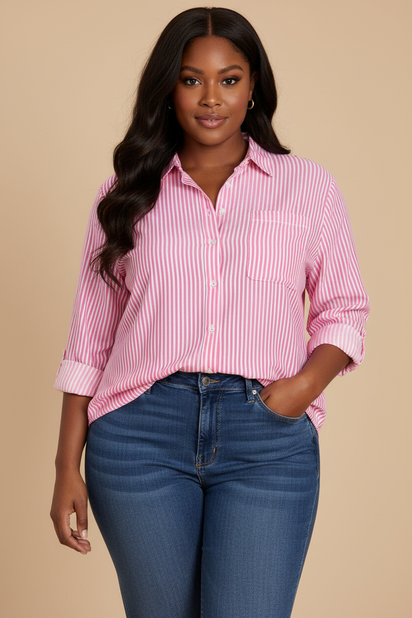 Roze gestreepte blouse - voorkant