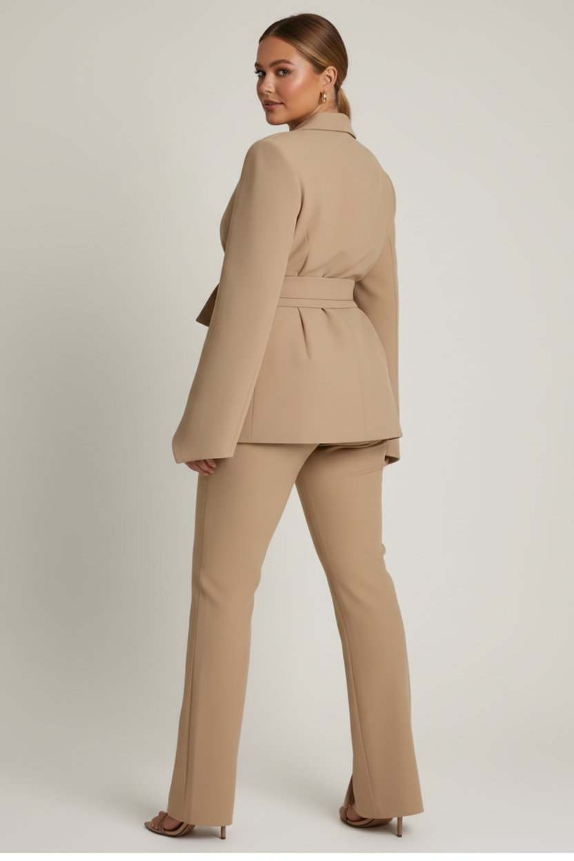 Beige tailored pak set - achterkant