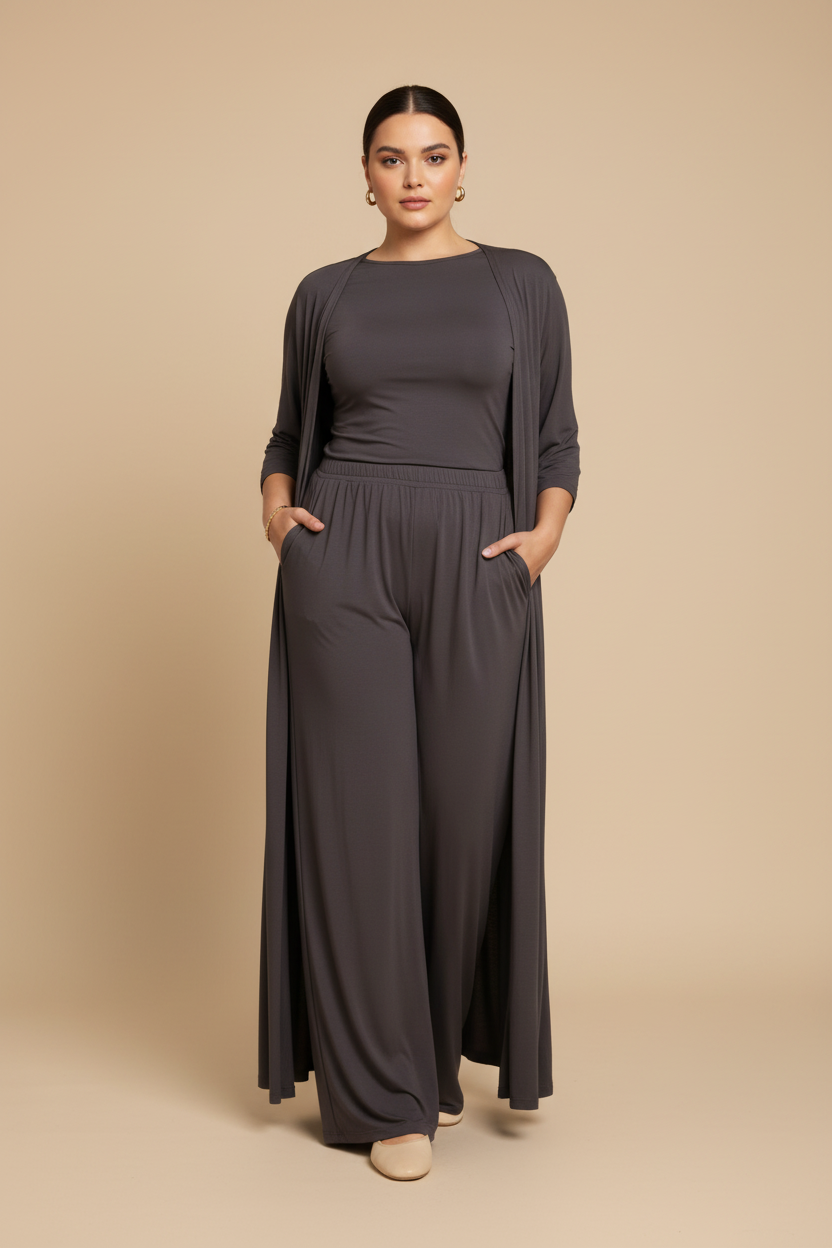 Donkergrijze driedelige loungewear set - voorkant
