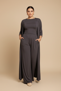 Donkergrijze driedelige loungewear set - voorkant