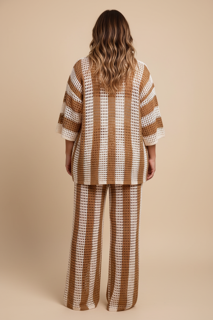 Beige bruin gehaakte set - achterkant