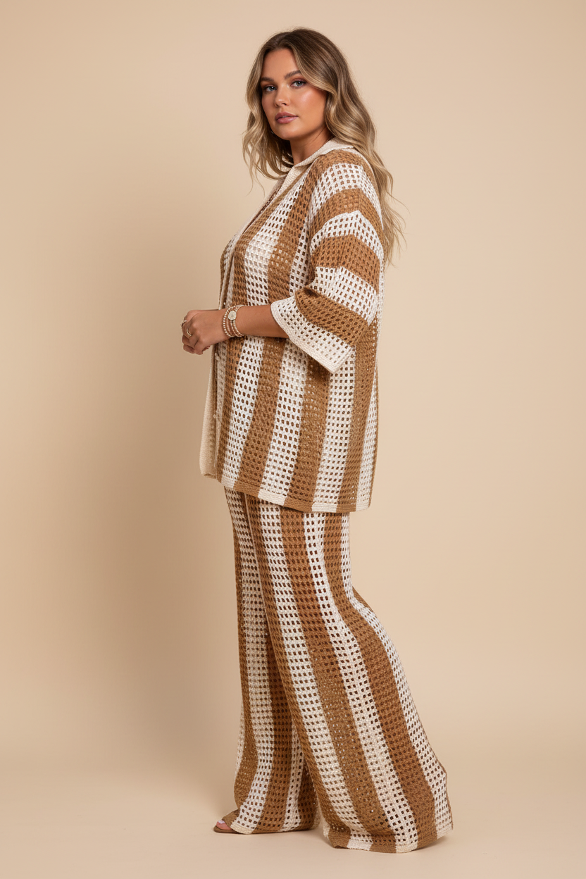 Beige bruin gehaakte set - zijkant