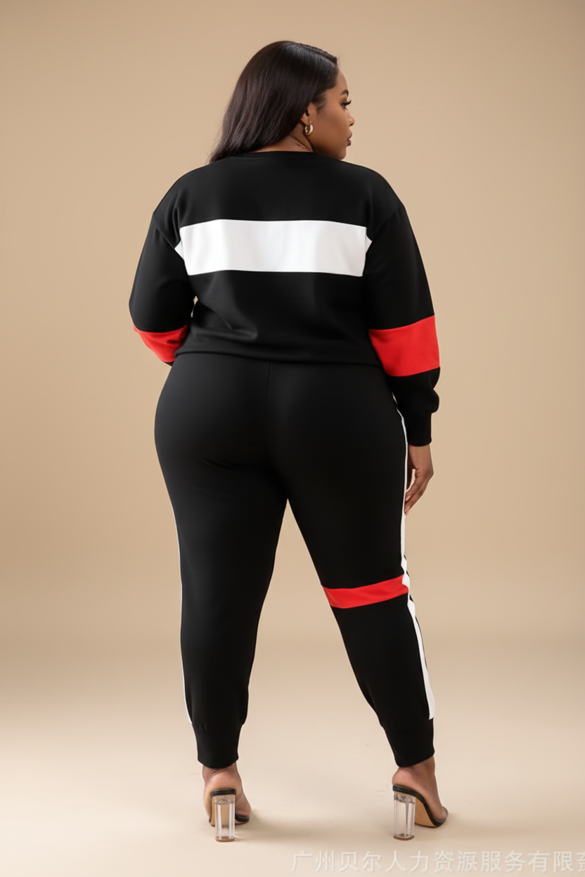 Zwart-wit-rode sportieve loungewear set - achterkant