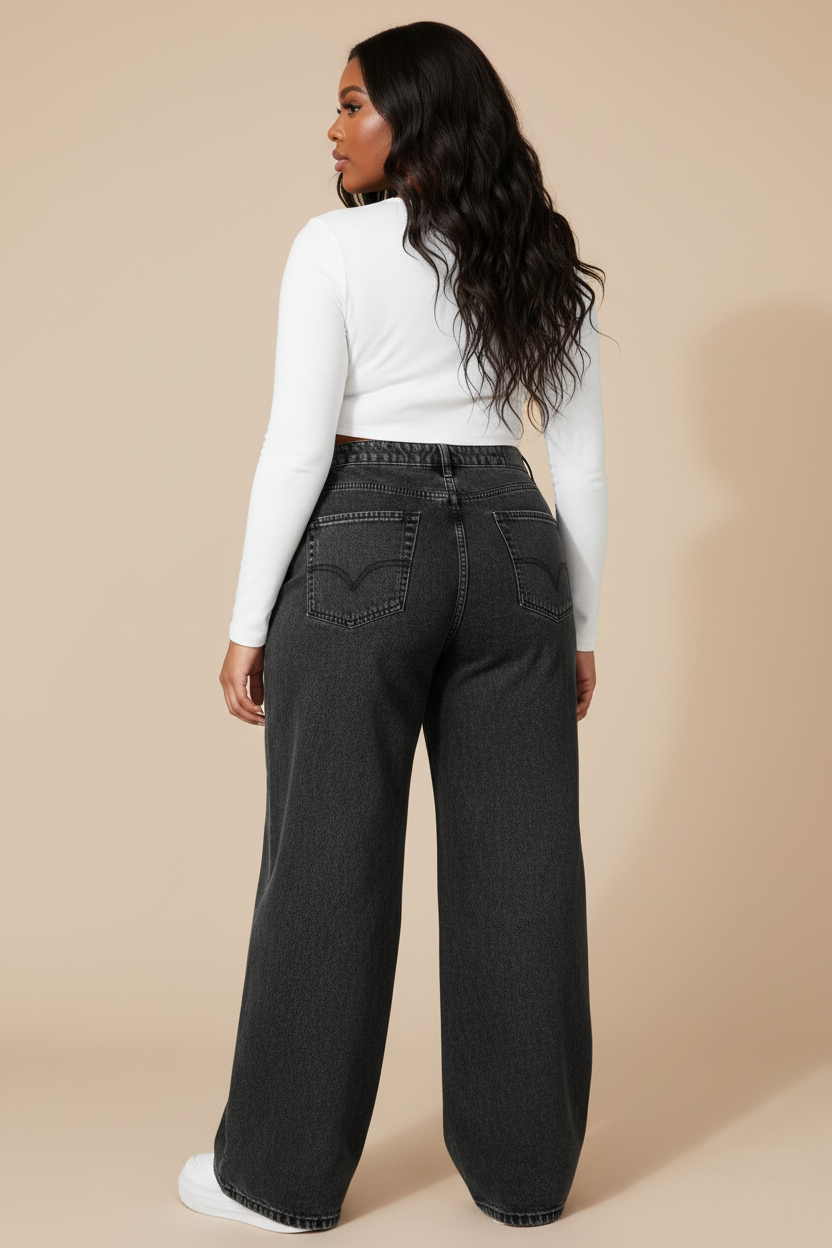 Antraciet wide-leg jeans - achterkant model