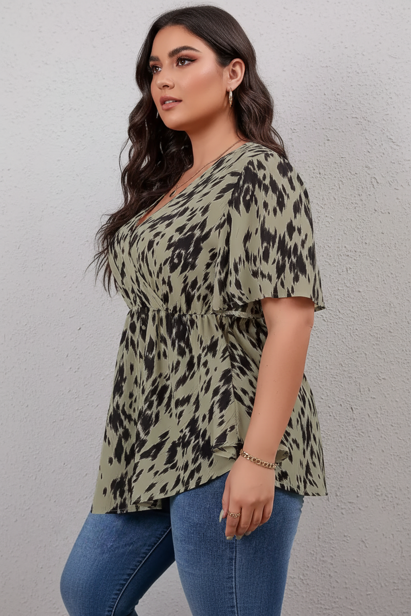Olijfgroene luipaardprint blouse - zijkant