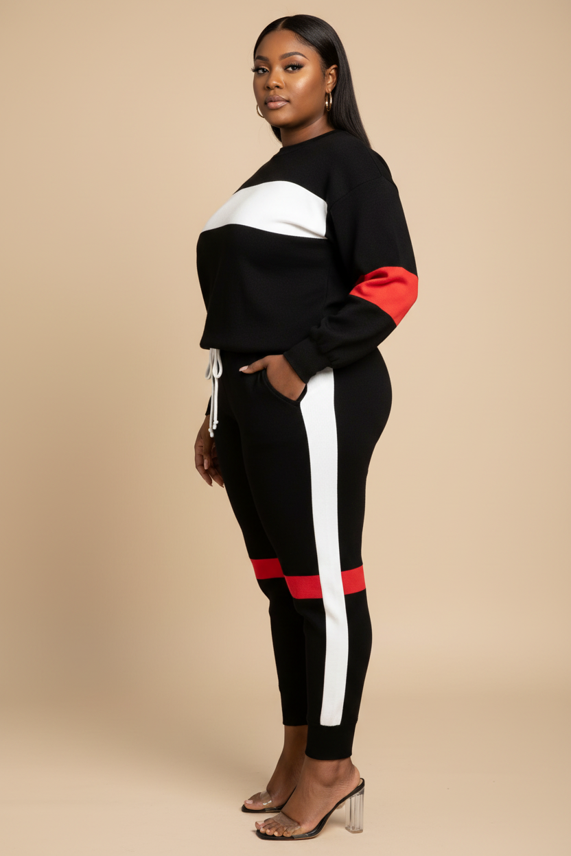 Zwart-wit-rode sportieve loungewear set - zijkant