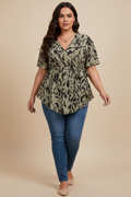 Olijfgroene luipaardprint blouse - voorkant