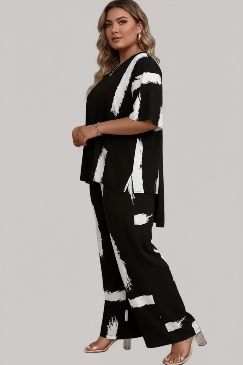 Zwart-witte set met verfstreep print - zijkant