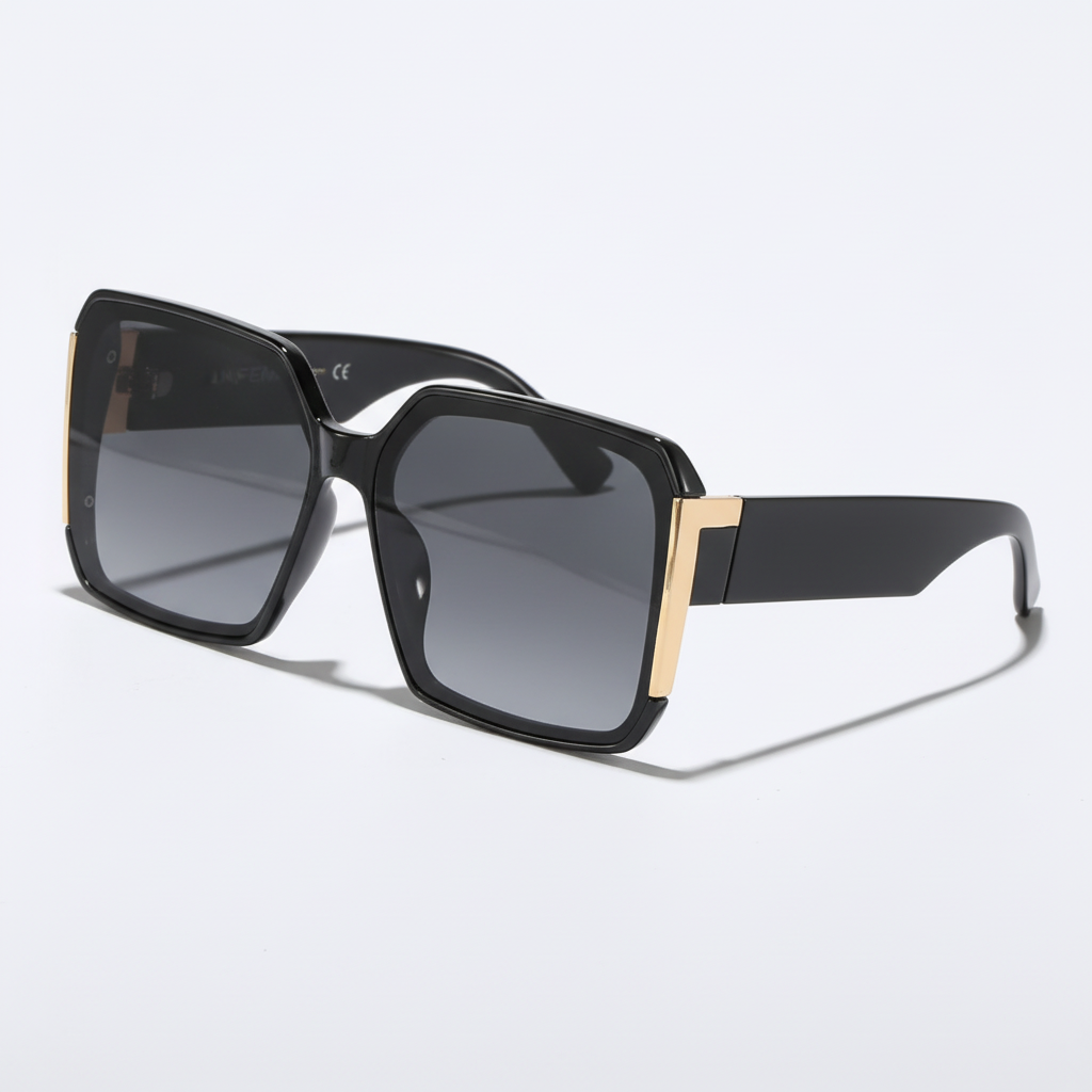 Oversized Zonnebril Zwart-Goud - Productfoto