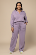 Lila loungewear set met polo kraag - voorkant
