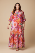 Kleurrijke tropische bloemen maxi jurk - voorkant