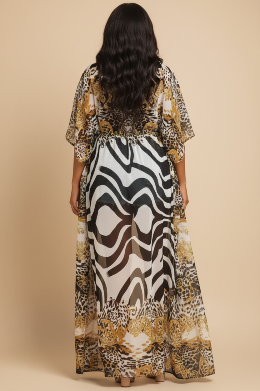 Kaftan met zebra en luipaard print - achterkant