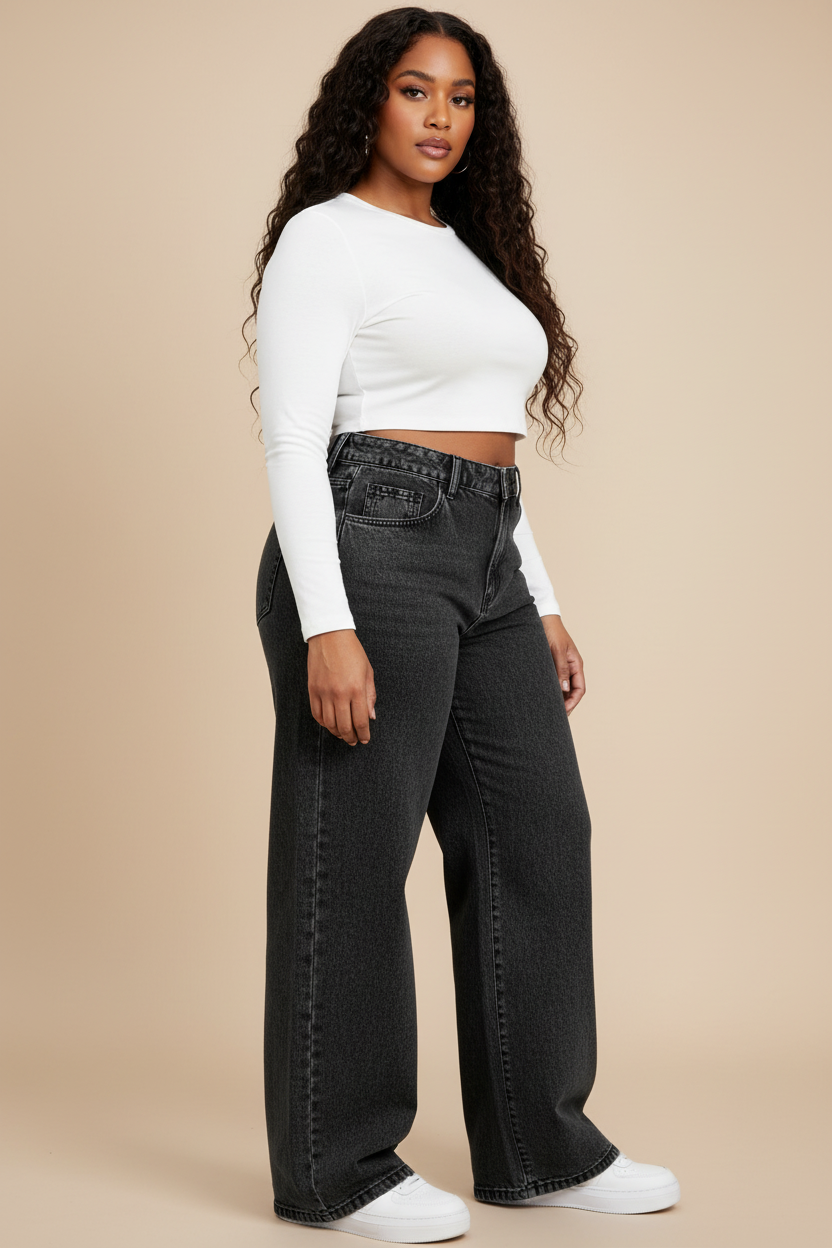 Antraciet wide-leg jeans - zijkant model