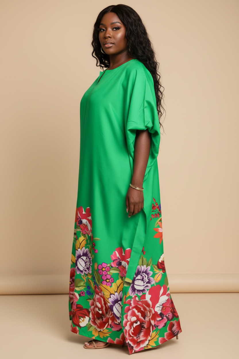 Felgroene kaftan maxi jurk - zijkant