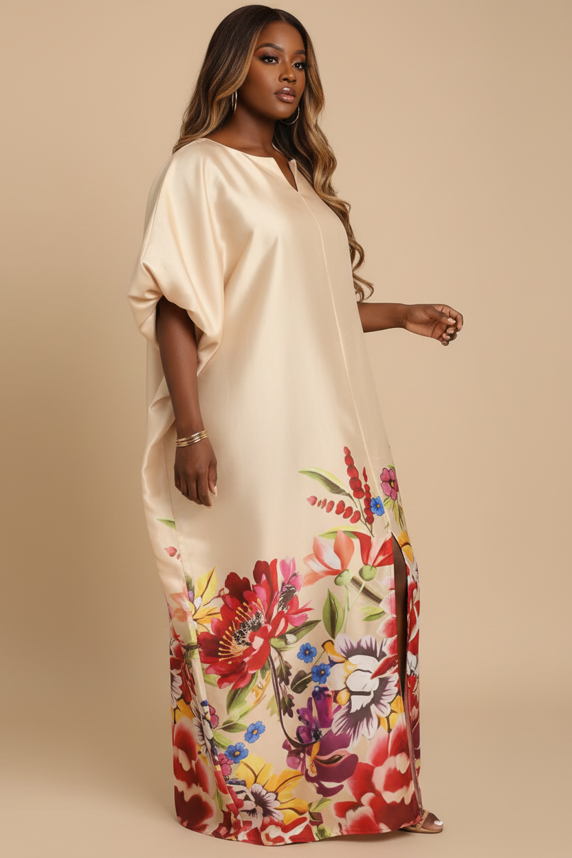 Crème kaftan maxi jurk - zijkant