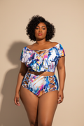 Kleurrijke abstract print bikini - voorkant