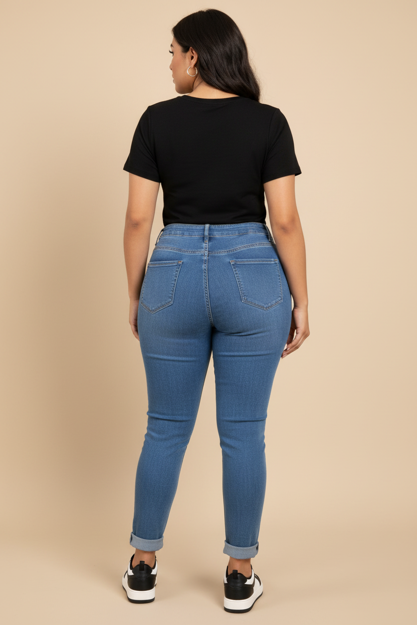 Medium blauwe stretch jeans met butt lift - achterkant