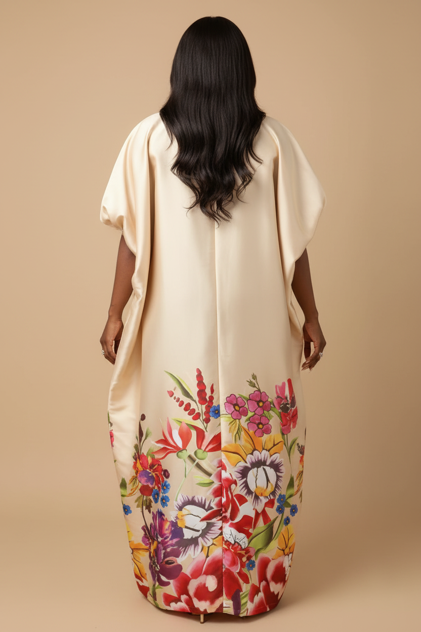 Crème kaftan maxi jurk - achterkant