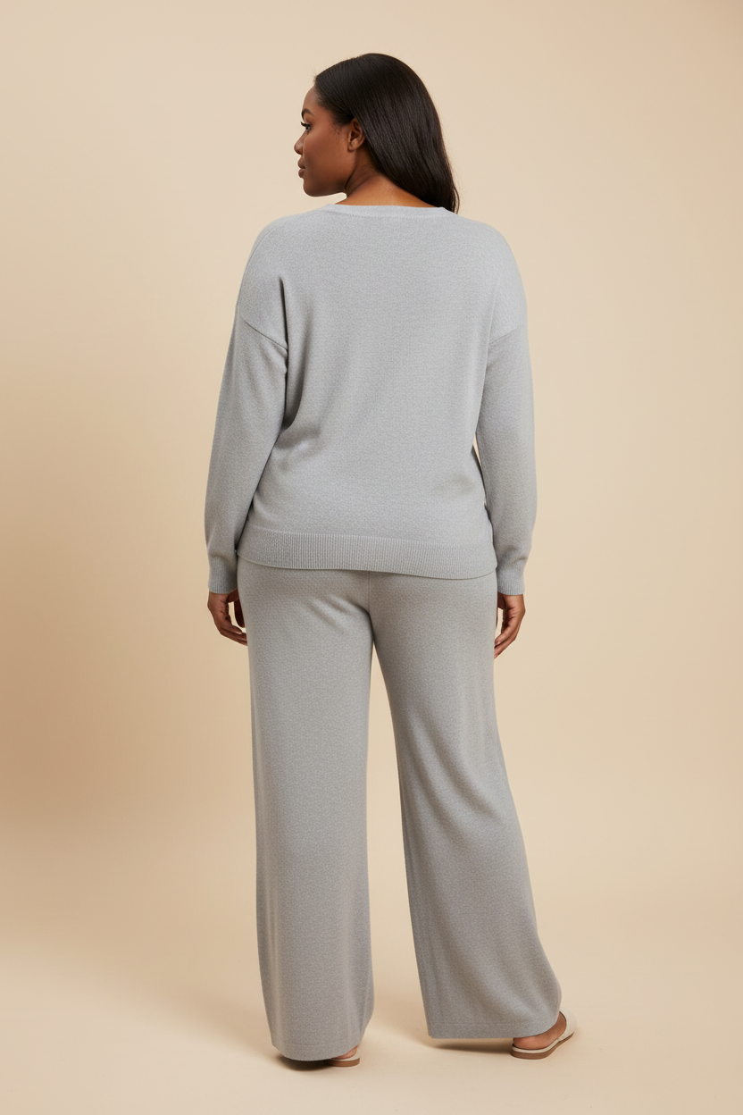 Grijze gebreide loungewear set - achterkant