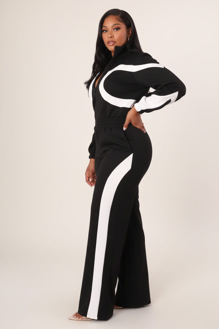 Zwart-witte sportieve tracksuit set - zijkant