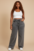 Grijze acid wash wide-leg jeans - voorkant