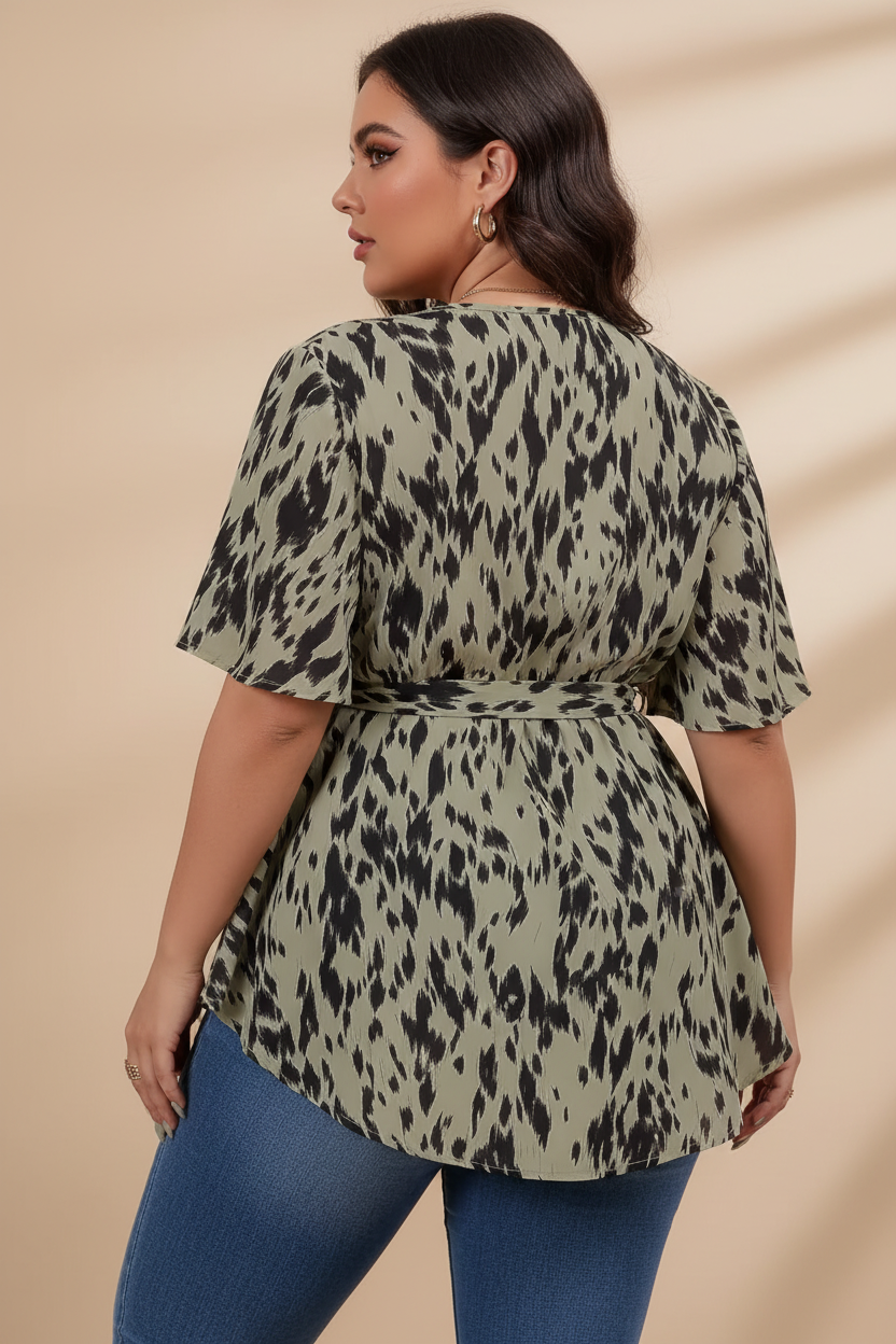 Olijfgroene luipaardprint blouse - achterkant