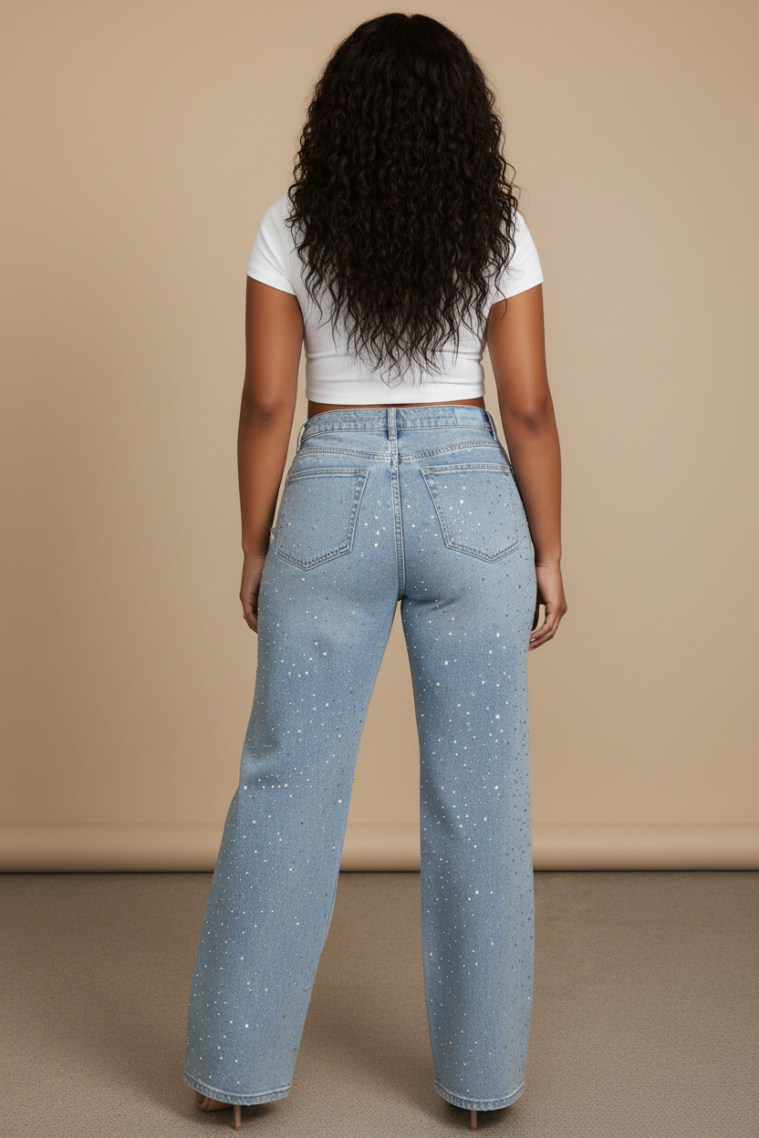 Rhinestone wide-leg jeans - achterkant model