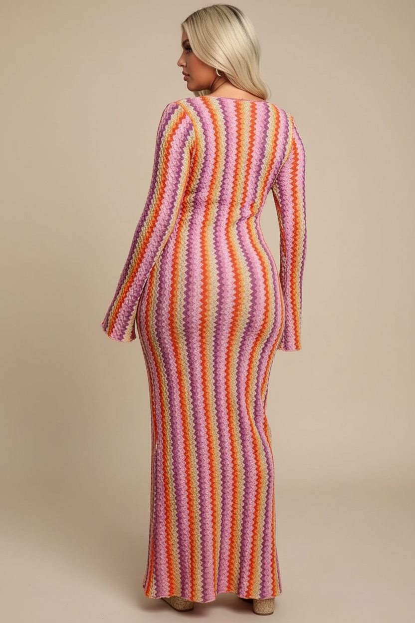 Multicolor zigzag gebreide maxi jurk - achterkant